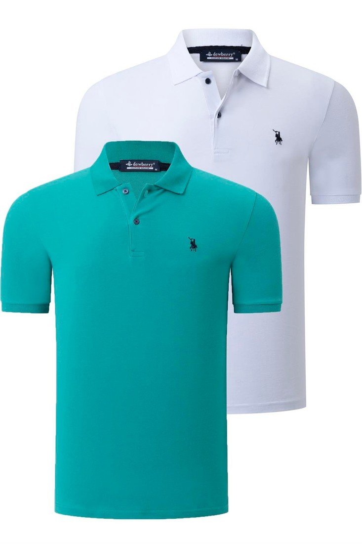 DUAL SET T8561 DEWBERRY MENS TSHIRT-WHITE-LIGHT GREEN