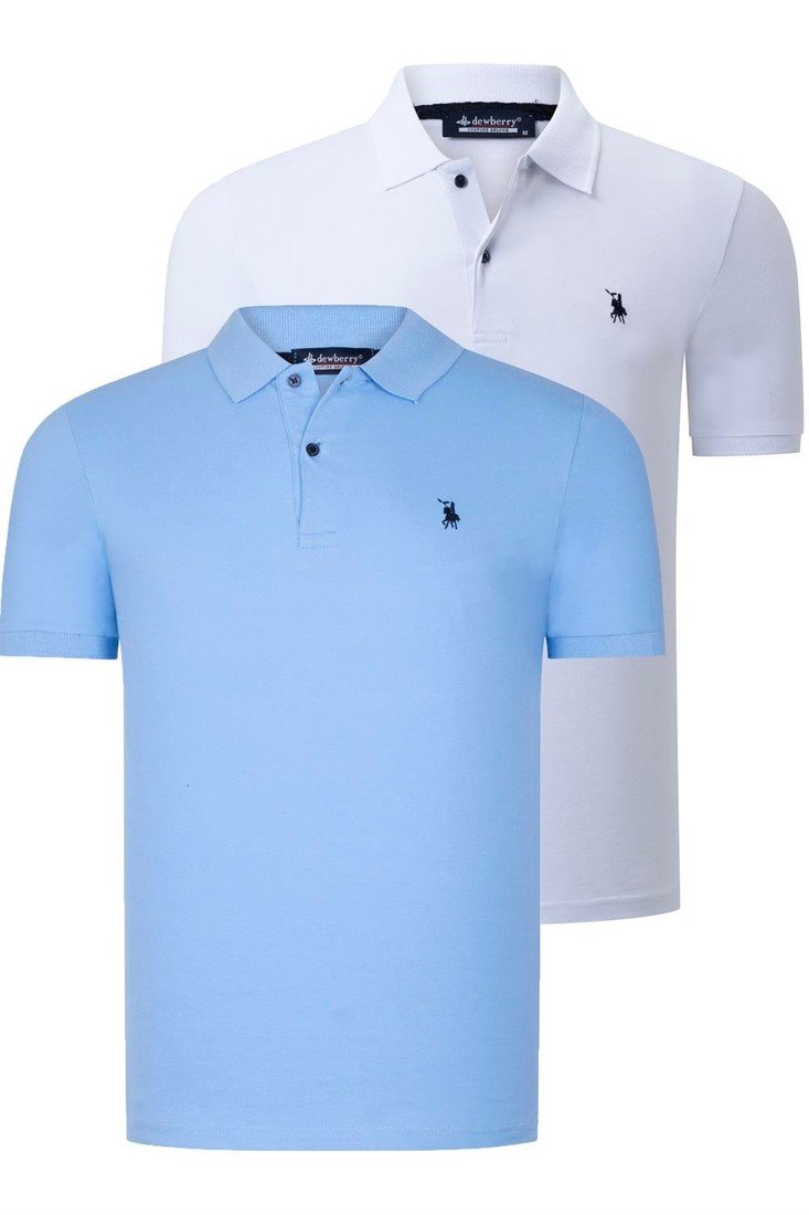 DUAL SET T8561 DEWBERRY MENS TSHIRT-WHITE-LIGHT BLUE
