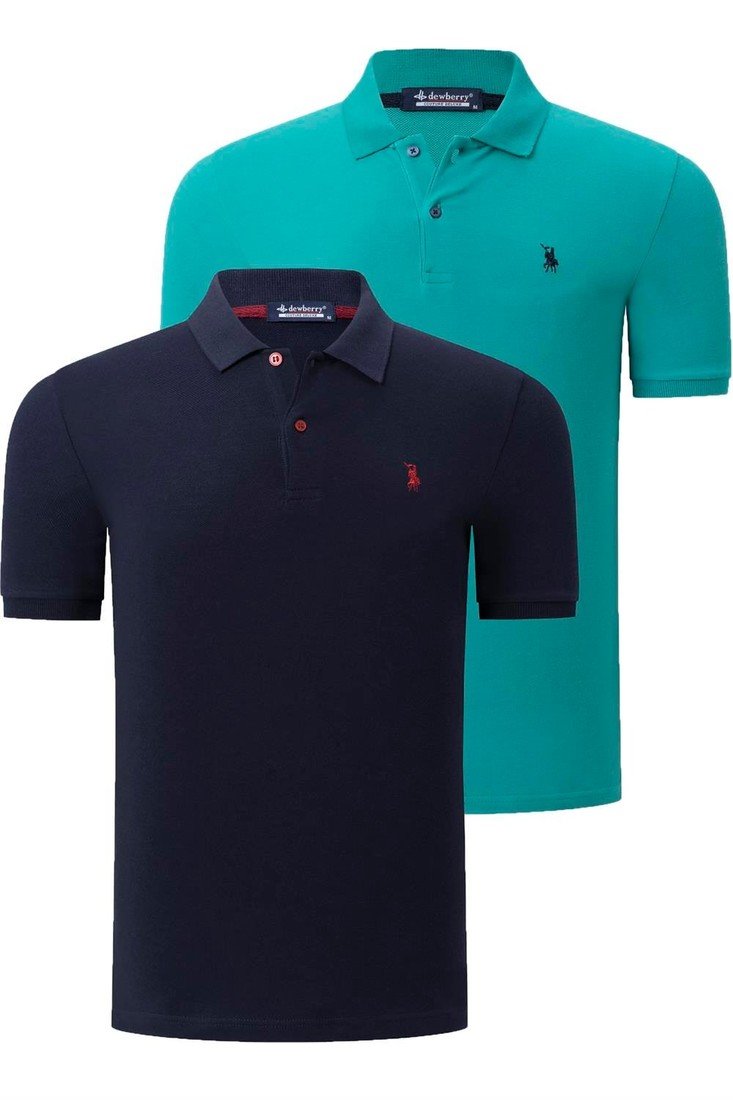 DUAL SET T8561 DEWBERRY MENS TSHIRT-NAVY BLUE-LIGHT GREEN