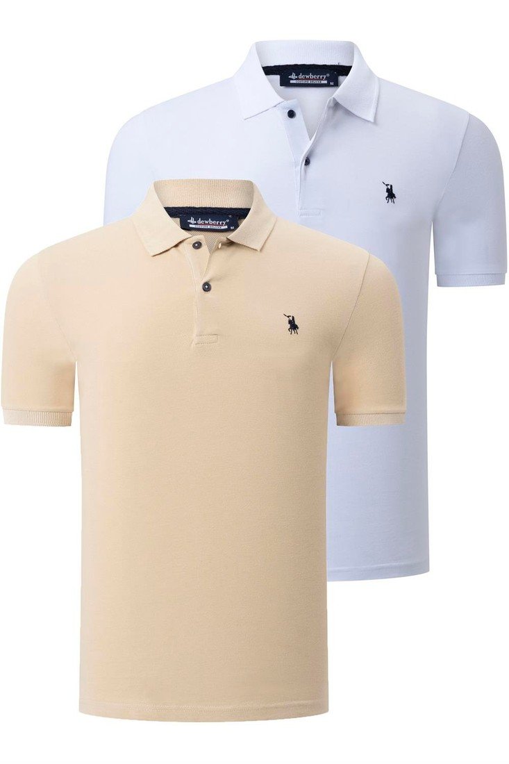 DUAL SET T8561 DEWBERRY MENS TSHIRT-WHITE-BEIGE