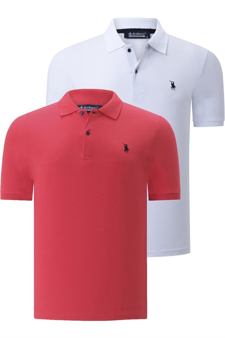 DUAL SET T8561 DEWBERRY MENS TSHIRT-WHITE-POMEGRANATE