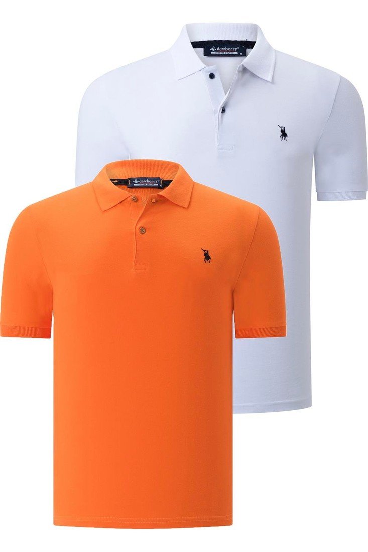 DUAL SET T8561 DEWBERRY MENS TSHIRT-WHITE-ORANGE