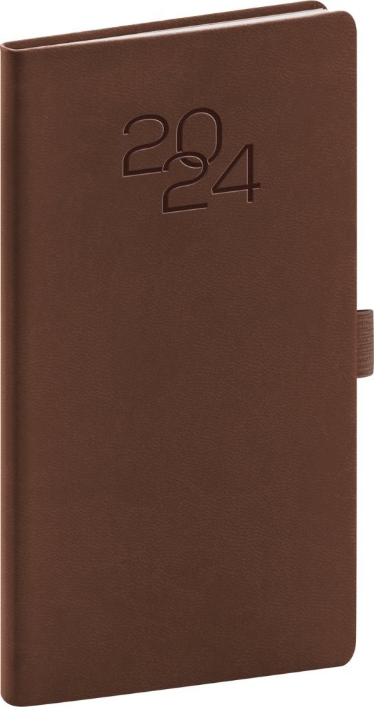 Kapesní diář Vivella Classic 2024, hnědý 9 × 15,5 cm
