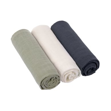 LÄSSIG Gázové utěrky L 3-pack olive milky navy