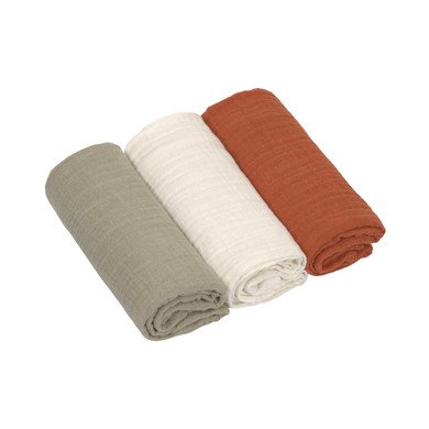 LÄSSIG Gázové utěrky M 3-pack Little Forest olive / milky /rust 60 x 60 cm