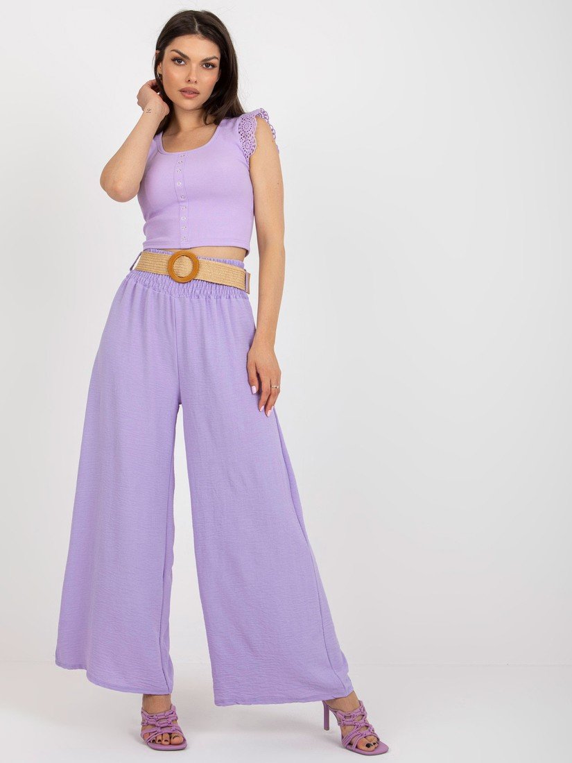 Světle fialové široké kalhoty s páskem DHJ-SP-8387.57-light viollet Velikost: ONE SIZE