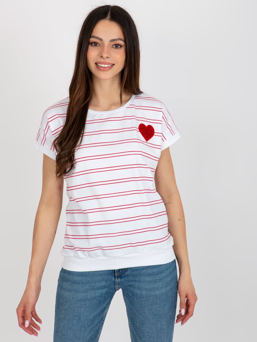 Bílo-červené pruhované tričko se srdíčkem -RV-BZ-8619.94 Velikost: S/M