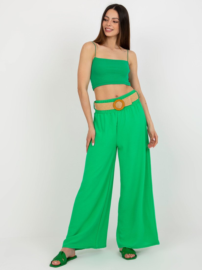 Zelené široké kalhoty s páskem DHJ-SP-8387.57-green Velikost: ONE SIZE