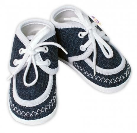 Kojenecké capáčky/botičky s obšitím, Baby Nellys, jeans 56-62 (0-3m)