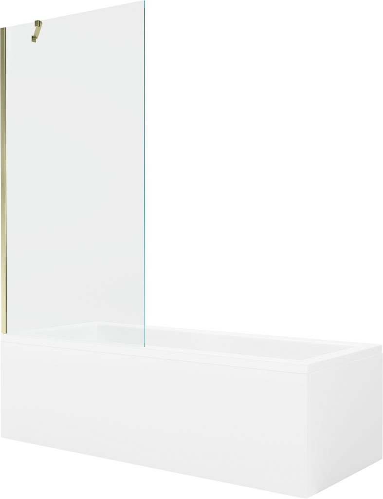 MEXEN/S Cubik obdélníková vana 170 x 70 cm s panelem + vanová zástěna 90 cm, transparent, zlatá 550317070X9509000050