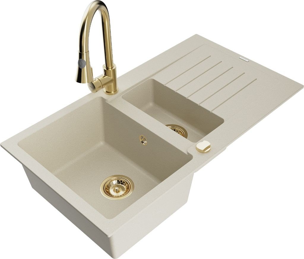 MEXEN/S Matias granitový dřez 1.5 s odkapávačem včetně baterie Elia, béžová 6502-69-670101-50