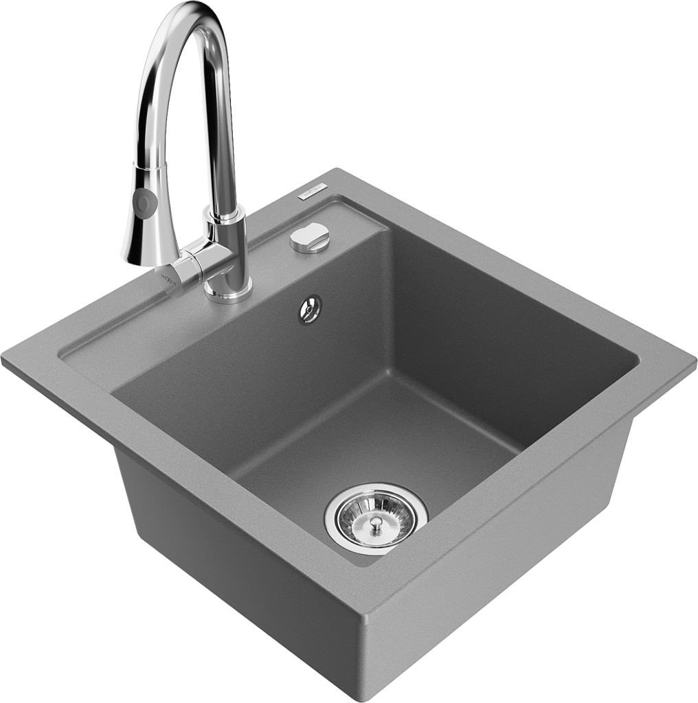 MEXEN/S Vito granitový dřez 1-miska včetně baterie Elia, šedá 6503-71-670101-00