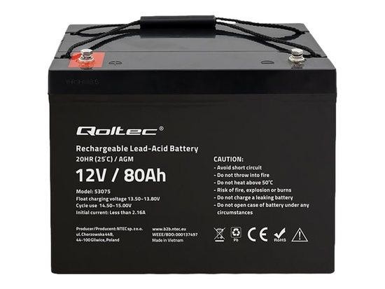 QOLTEC 53075 AGM battery 12V 80Ah, 53075