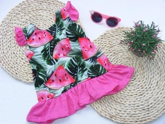 G-baby Letní šaty s volánky Meloun - růžové 80 (9-12m)