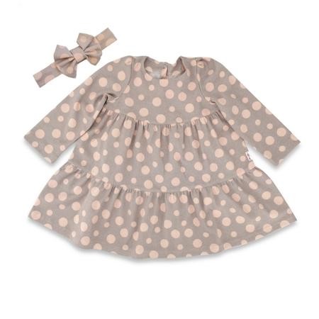Baby Nellys 2-dílná sada dívčí bavlněné šaty s čelenkou - Puntík 86 (12-18m)