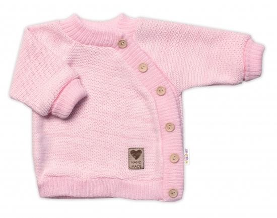 Dětský pletený svetřík s knoflíčky, zap. bokem, Hand Made Baby Nellys, růžový 56-62 (0-3m)