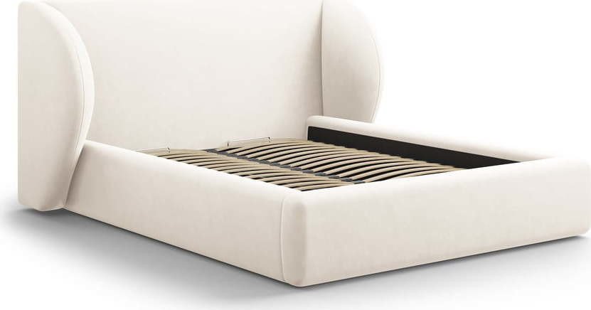 Béžová čalouněná dvoulůžková postel s úložným prostorem s roštem 180x200 cm Miley – Micadoni Home