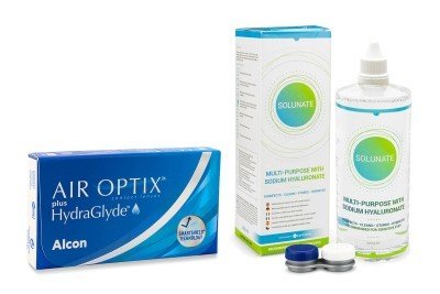 Alcon Air Optix Plus Hydraglyde (6 čoček) + Solunate Multi-Purpose 400 ml s pouzdrem