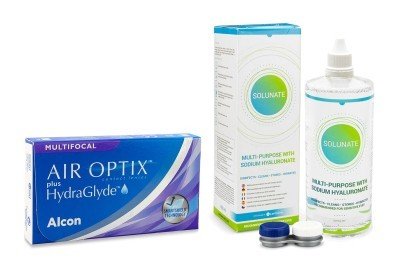 Alcon Air Optix Plus Hydraglyde Multifocal (3 čočky) + Solunate Multi-Purpose 400 ml s pouzdrem