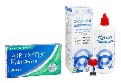 Alcon Air Optix Plus Hydraglyde for Astigmatism (3 čočky) + Oxynate Peroxide 380 ml s pouzdrem