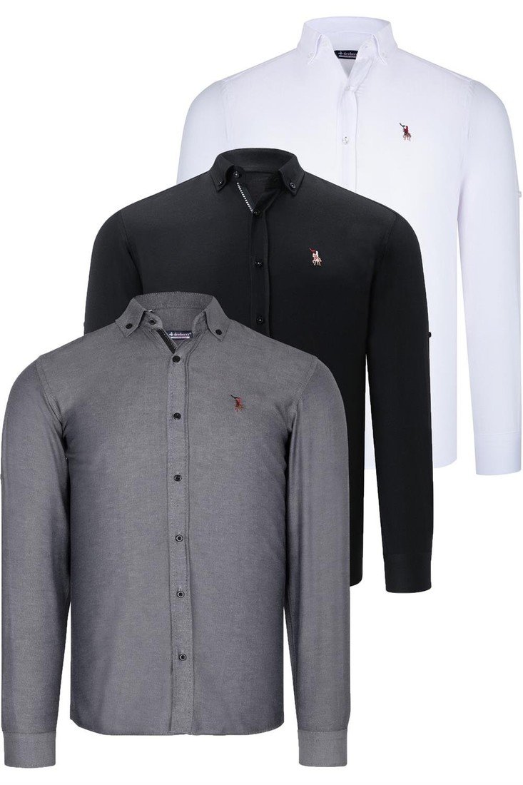 TRIPLE SET G674 DEWBERRY MENS SHIRT-BLACK-WHITE-SMOKED