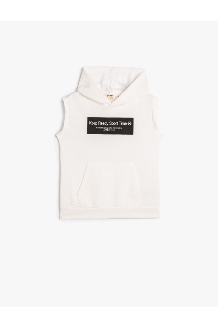 Koton Hooded T-Shirt Sleeveless Kangaroo Pocket Printed