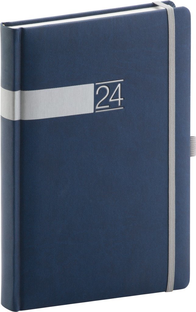 Diář 2024: Twill  modrostříbrný, denní, 15 × 21 cm