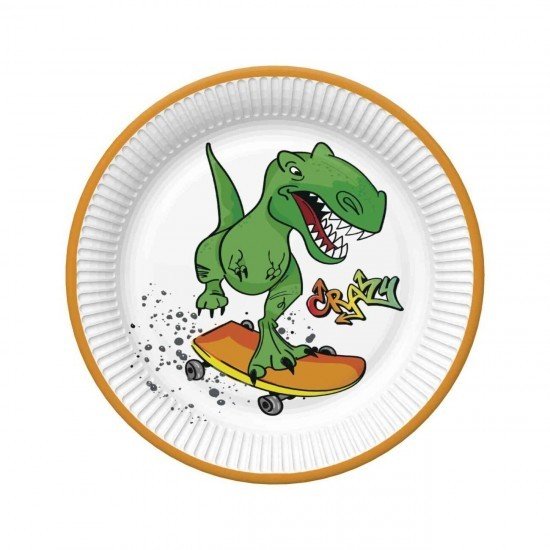 POL-MAK Papírový talíř malý - Crazy Dino - 18 cm - 8 ks - TD01 OG 036301