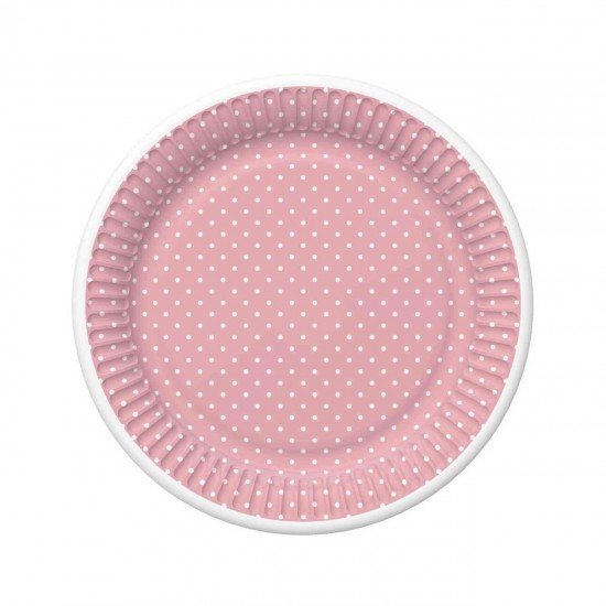 Papírový talíř malý - White Dots on Pink - 18 cm - 8 ks - TD01 OG 036803