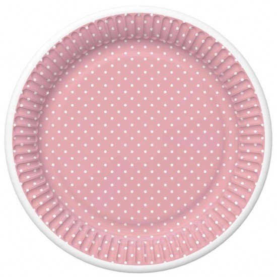 Papírový talíř velký - White Dots on Pink - 23 cm - 8 ks - TD02 OG 036803