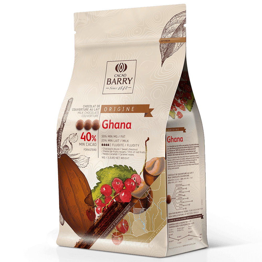 Cacao Barry Origin čokoláda Ghana mléčná 40% 1kg - Callebaut