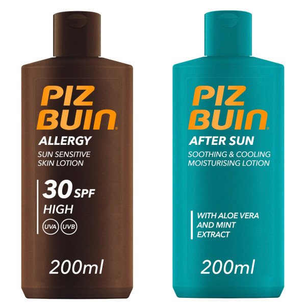Piz Buin Set Allergy Lotion SPF 30 + After Sun Moisturising Lotion opalovací krém a zklidňující krém po opalování  200 ml + 200 ml