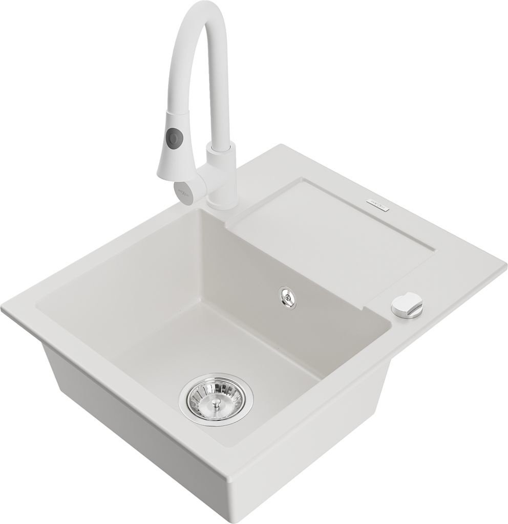 MEXEN/S Enzo granitový dřez 1 s odkapávačem včetně Elia, bílá 6506-20-670101-20