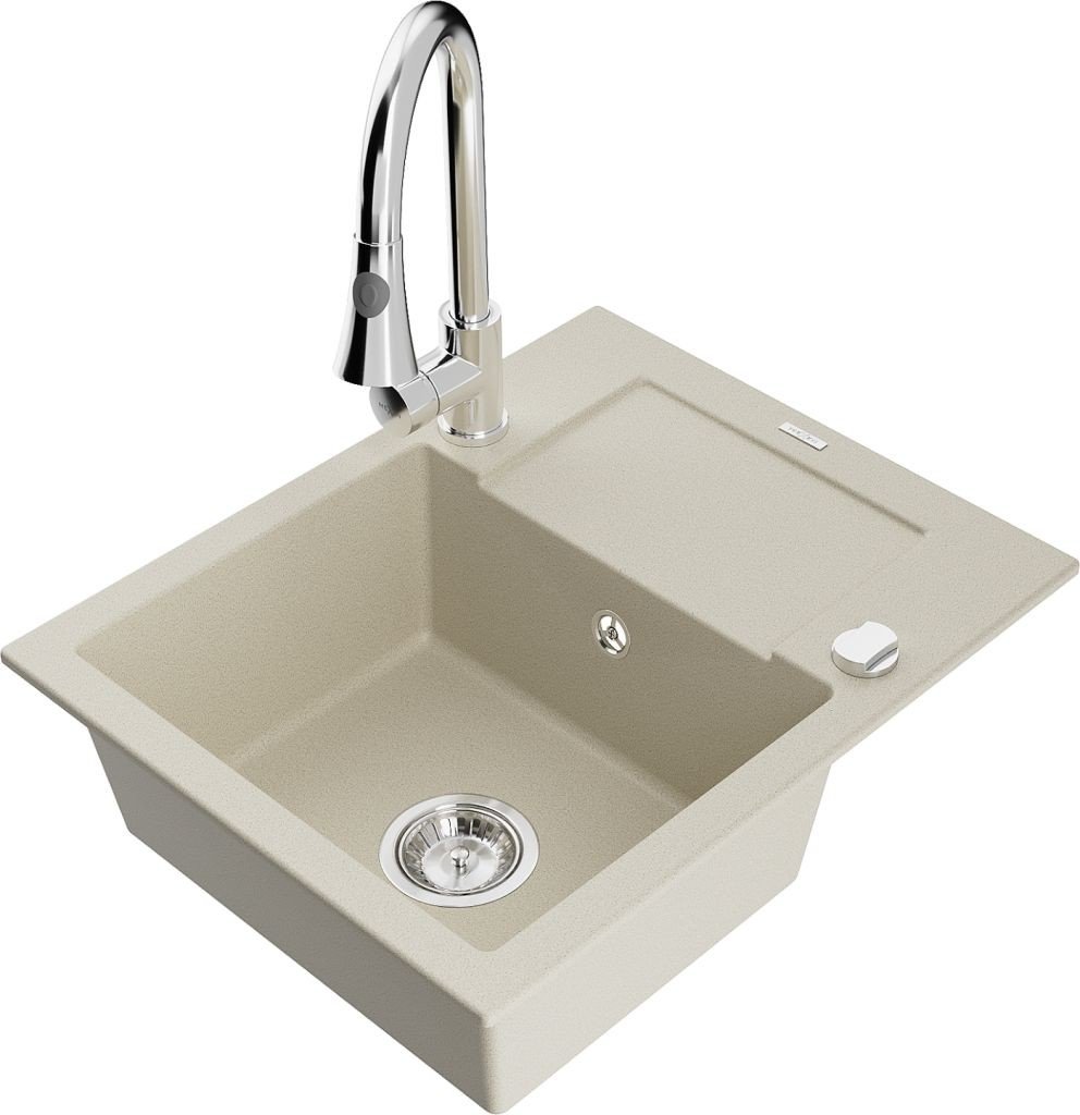 MEXEN/S Enzo granitový dřez 1 s odkapávačem včetně Elia, béžová 6506-69-670101-00