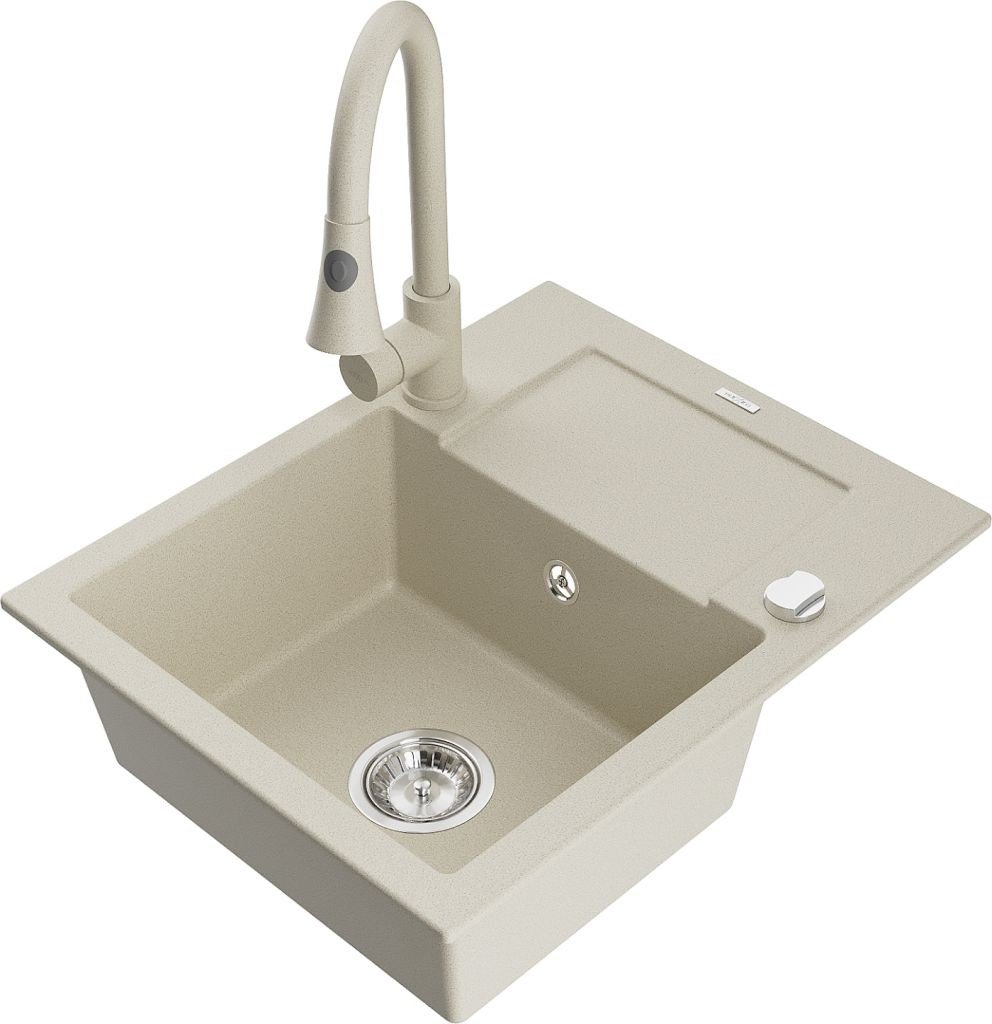 MEXEN/S Enzo granitový dřez 1 s odkapávačem včetně Elia, béžová 6506-69-670101-69