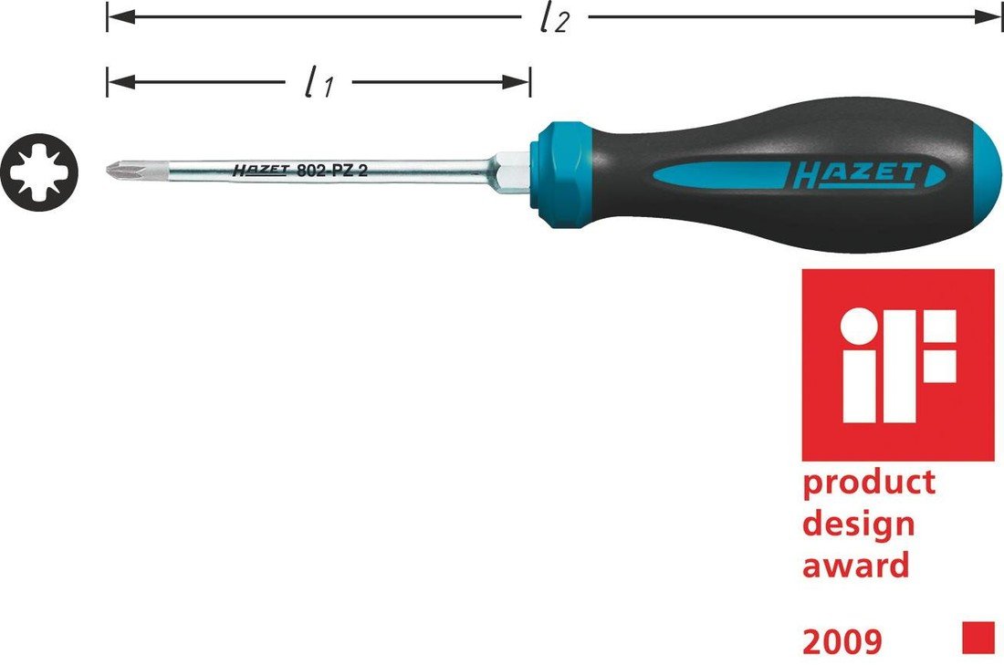 Hazet  802-PZ2 dílna  křížový šroubovák PZ 2 Délka dříku: 100 mm DIN ISO 8764-1, DIN ISO 8764-2