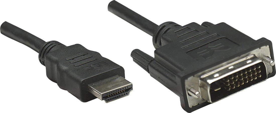 Manhattan DVI / HDMI kabelový adaptér DVI-D 24 plus 1pol. Zástrčka, Zástrčka HDMI-A 3.00 m černá 372510 pozlacené kontakty, UL certifikace DVI kabel