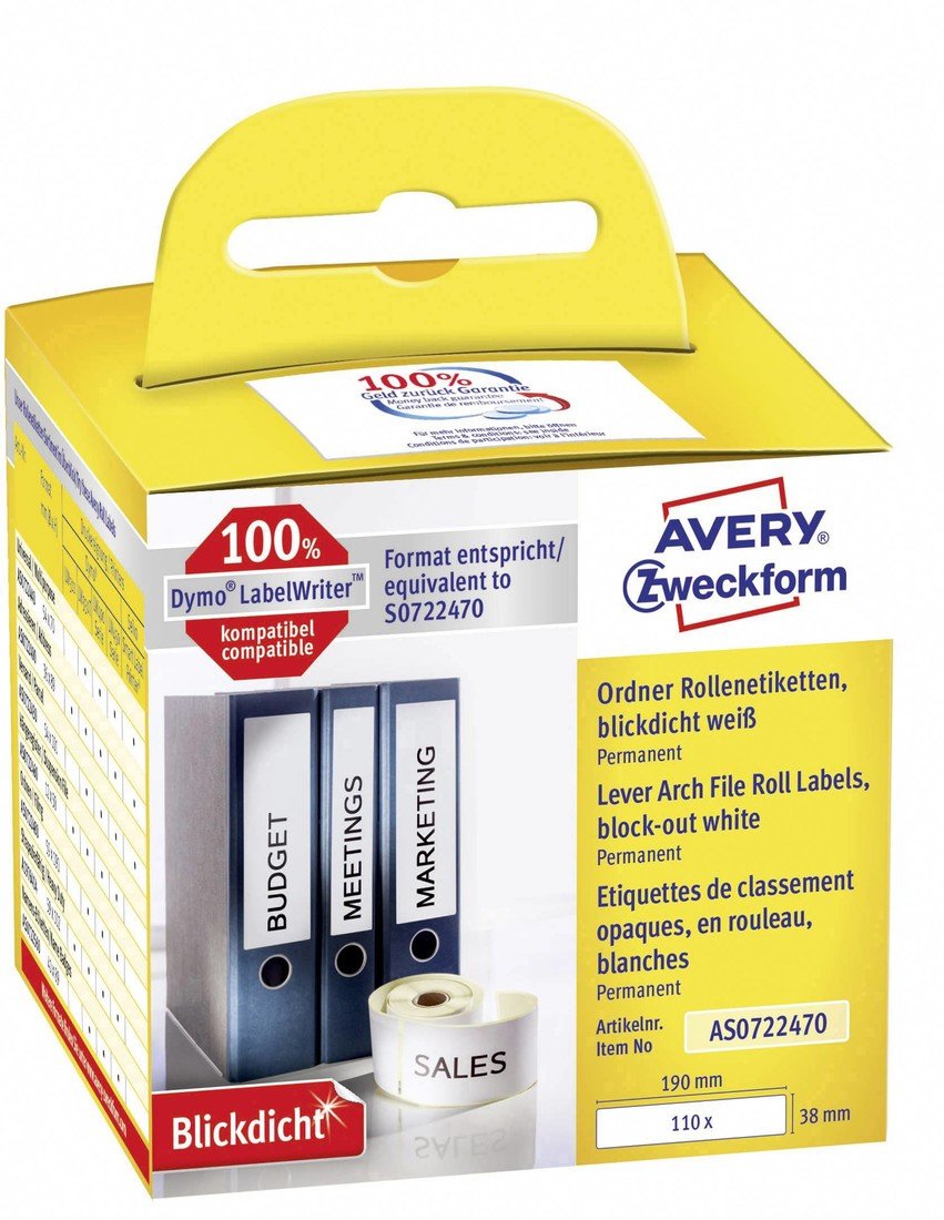 Avery-Zweckform etikety v roli kompatibilní náhradní DYMO, Seiko 99018, S0722470 190 x 38 mm papír bílá 110 ks permanentní  štítky složek AS0722470