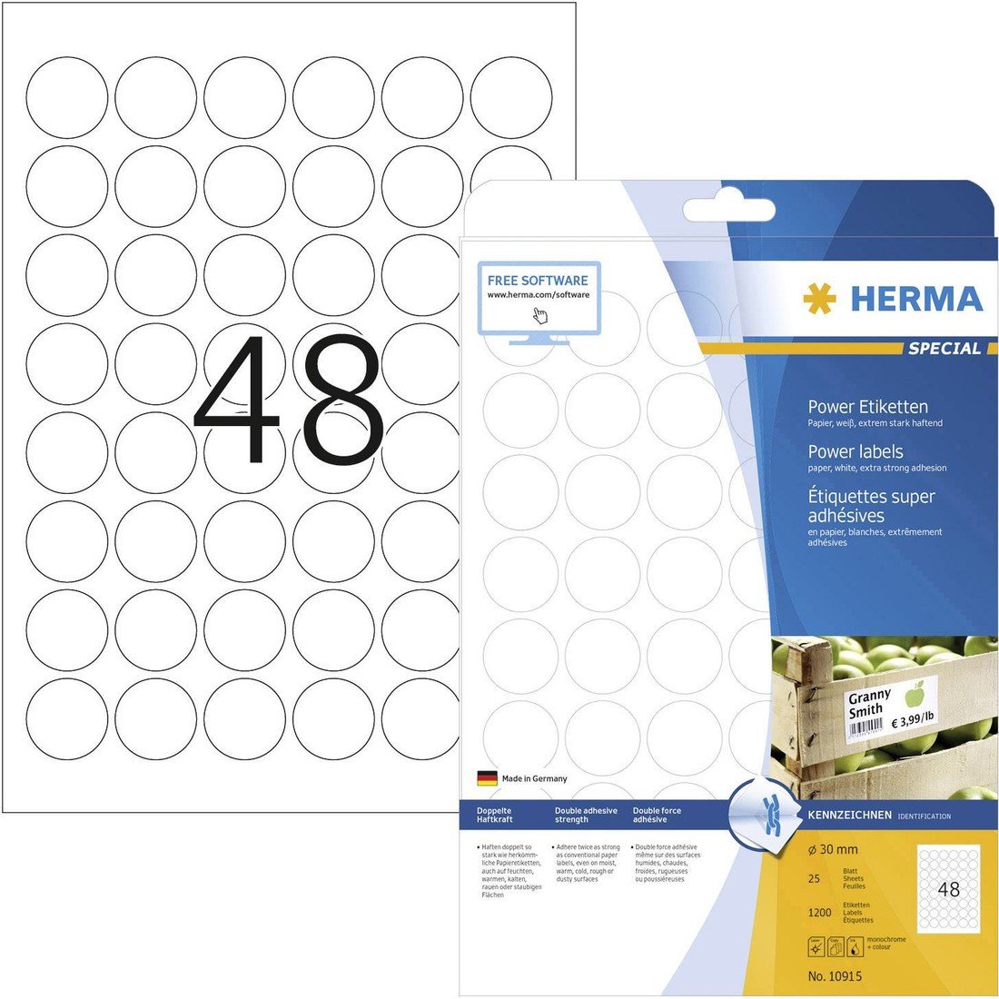 Herma 10915 etikety Ø 30 mm papír bílá 1200 ks permanentní  Etikety lepící, univerzální etikety inkoust, laser, kopie 25 listů A4