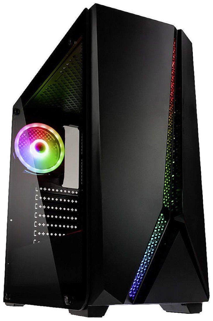 Kolink Quantum RGB midi tower herní pouzdro černá 1 předinstalovaný LED ventilátor, integrované osvětlení, prachový filtr, boční okno