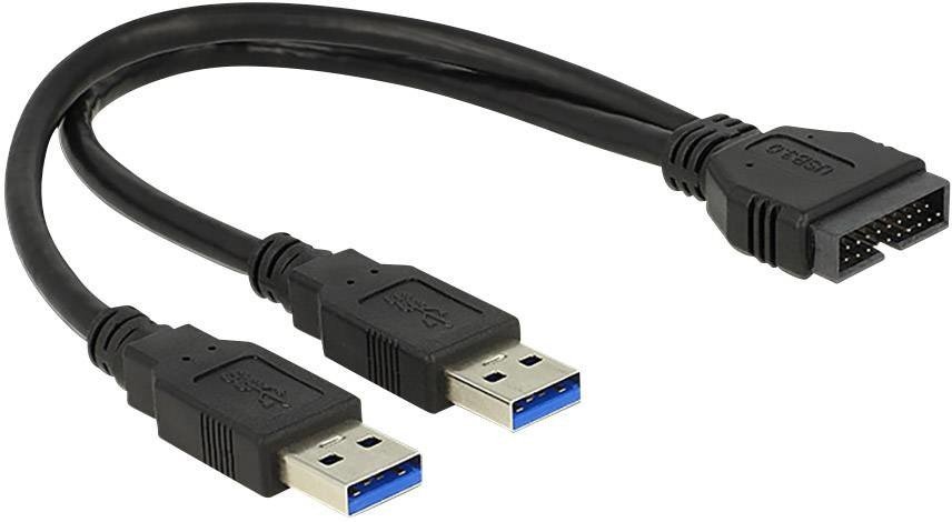 Delock USB 3.0 adaptér [2x USB 3.0 zástrčka A - 1x interní USB 3.0 zástrčka 19-pólová] 83910