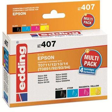 Edding Inkoustová kazeta náhradní Epson T0711/T0712/T0713/T0714 Multipack 4 kompatibilní kombinované balení černá, azurová, purppurová, žlutá EDD-407 18-407