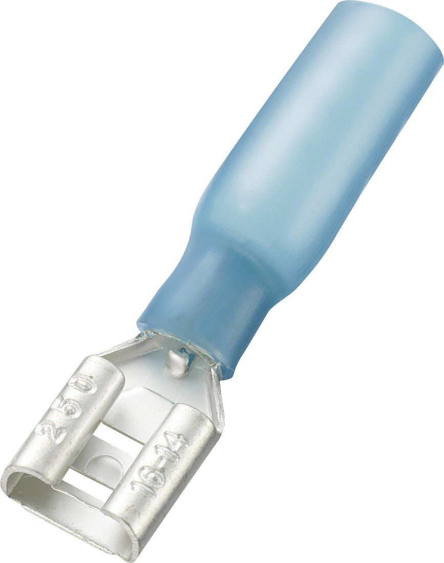 TRU COMPONENTS 738960 faston zásuvka se smršťovací bužírkou Šířka zástrčky: 6.4 mm Tloušťka konektoru: 0.8 mm 180 ° částečná izolace modrá 30 ks