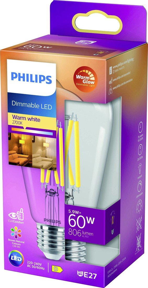 Philips Lighting 871951432391900 LED Energetická třída (EEK2021) D (A - G) E27 speciální tvar 6 W = 60 W teplá bílá (Ø x d) 64 mm x 140 mm  1 ks