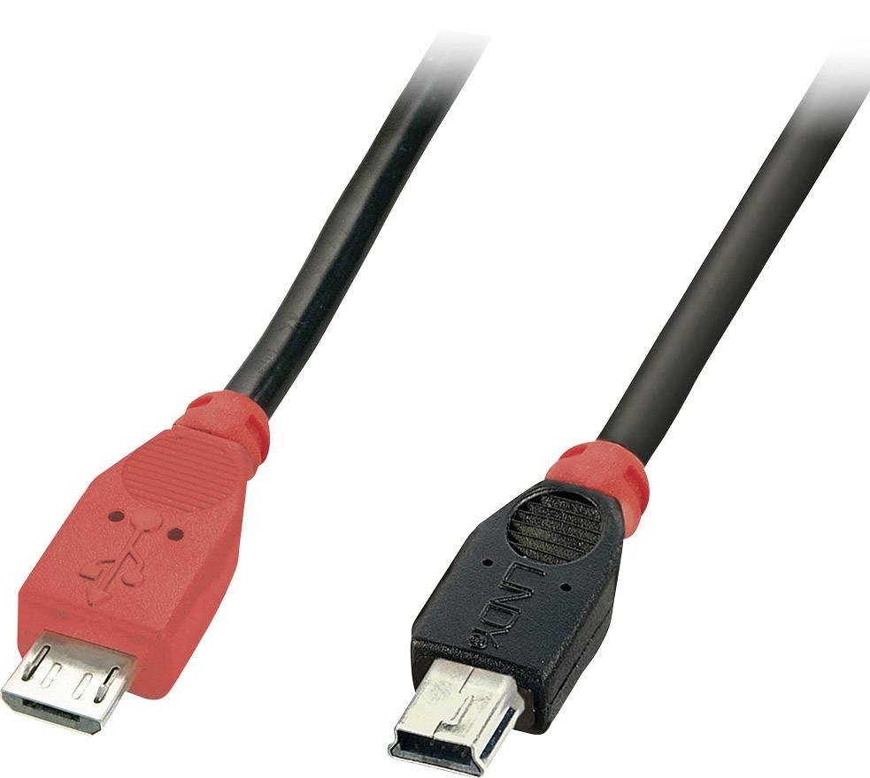 LINDY USB kabel USB 2.0 USB Micro-B zástrčka, USB Mini-B zástrčka 0.50 m černá s funkcí OTG 31717