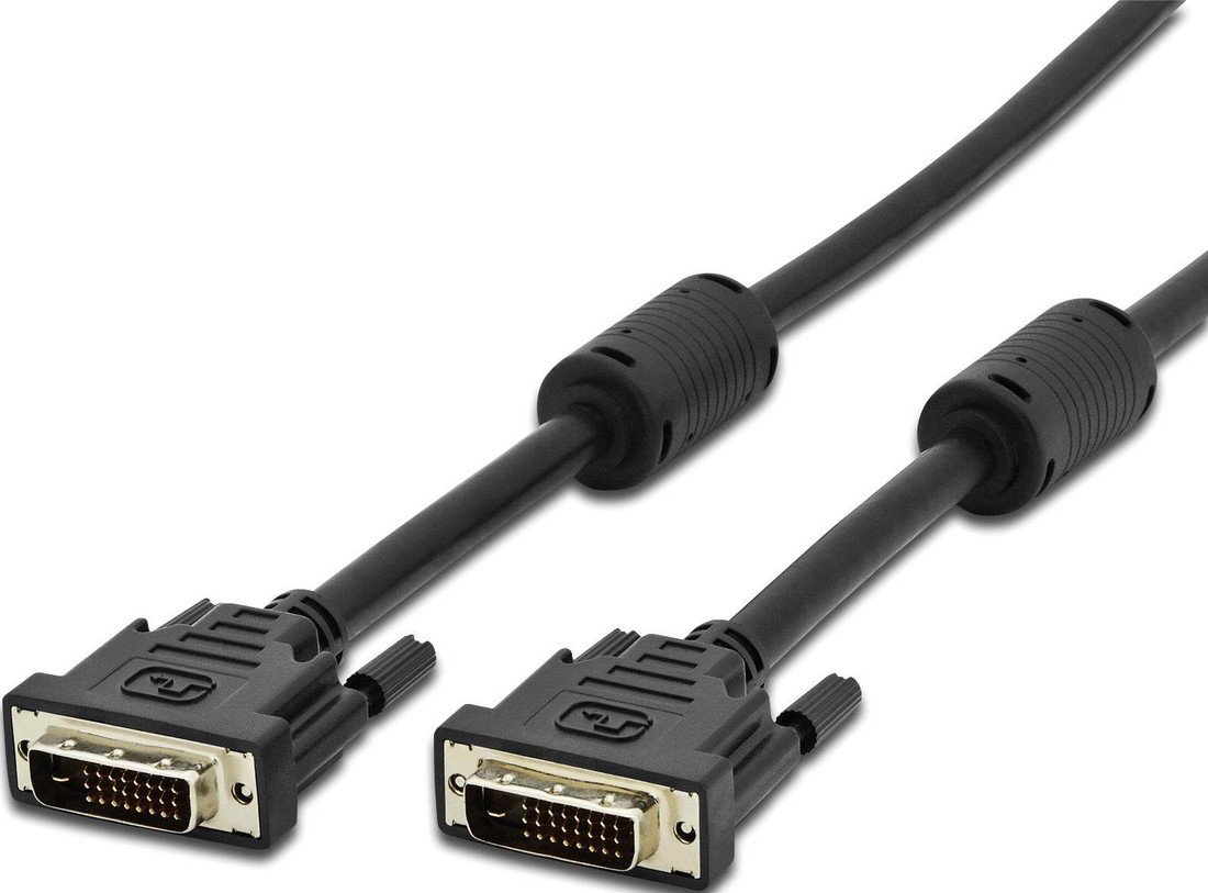 Digitus DVI kabel DVI-D 24 plus 1pol. Zástrčka, DVI-D 24 plus 1pol. Zástrčka 2.00 m černá AK-320101-020-S lze šroubovat, s feritovým jádrem DVI kabel