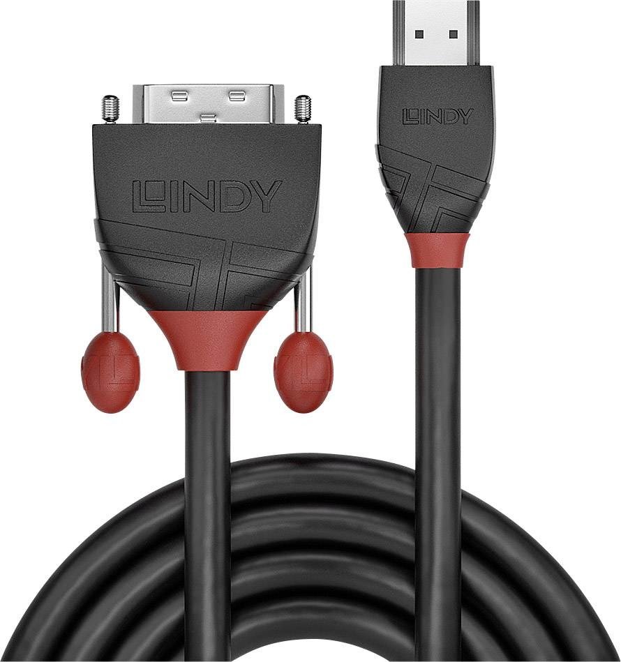 LINDY HDMI / DVI kabelový adaptér Zástrčka HDMI-A, DVI-D 18  plus  1 pól Zástrčka 1.00 m černá 36271  HDMI kabel