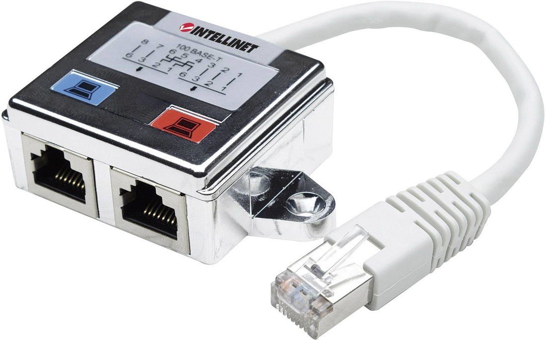 Intellinet RJ45 síťový adaptér CAT 5 [1x RJ45 zástrčka - 2x RJ45 zásuvka]  stříbrná, bílá