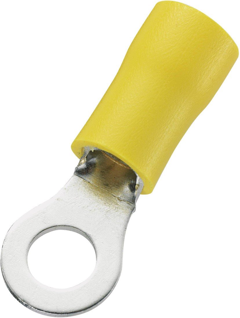 TRU COMPONENTS 746621 kulaté kabelové oko Průřez (max.)=6 mm² Ø otvoru=5.3 mm částečná izolace žlutá 50 ks