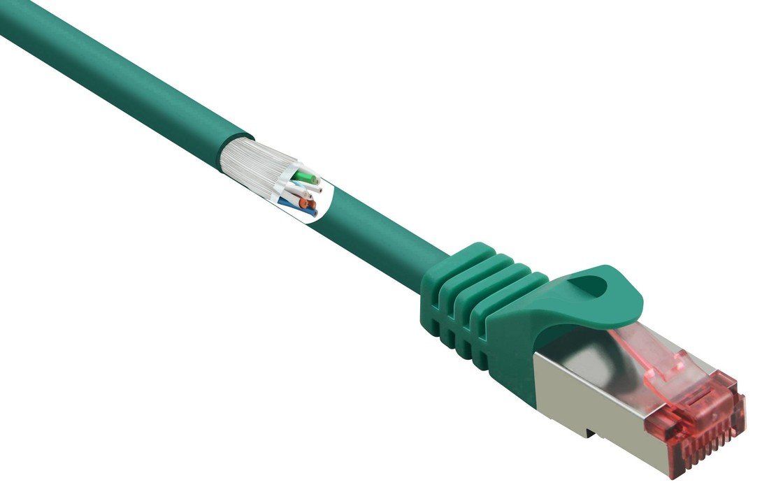 Renkforce RF-5052916 RJ45 síťové kabely, propojovací kabely CAT 6 S/FTP 2.00 m zelená s ochranou, pozlacené kontakty, samozhášecí 1 ks